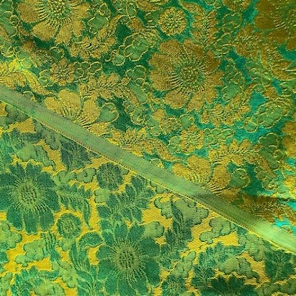 GREEN YELLOW FLOWERS Seidenjacquard aus Vietnam